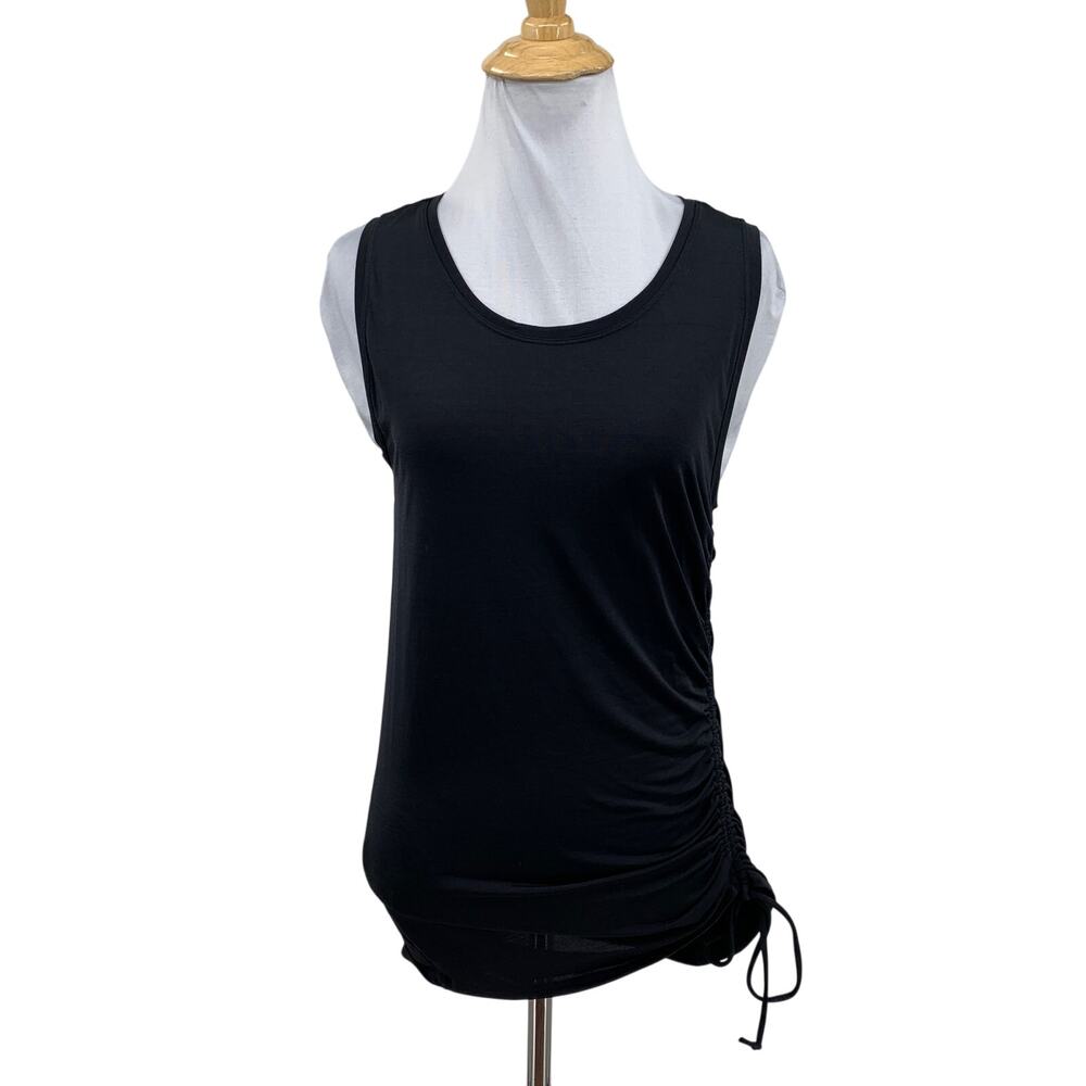 Athleta Tank Top Womens S Small Black Side Cinch Ruched Scoop Neck Workout Yoga
